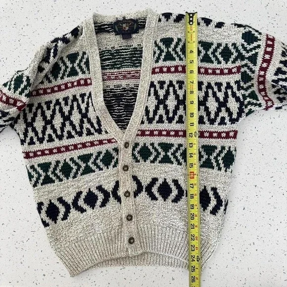 Lake Harmony USA Vintage Cotton Cardigan Sweater Geometric Southwestern L - Picture 5 of 8